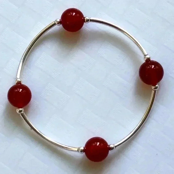 Handmade Blessing Bracelet Stretch 925 Sterling Silver Red Carnelian New NWT - Picture 1 of 4